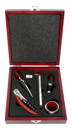 Set Vino Regalo Sacacorcho Cortagota Caja Madera Elegante Cuotas