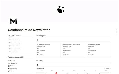 Modèle Gestionnaire de Newsletter Marketplace Notion