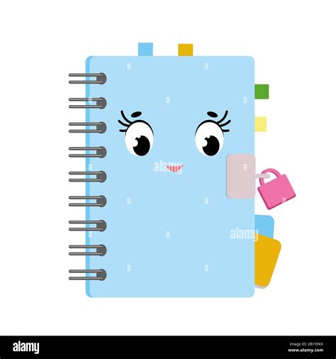 Cute cartoon notebook on a spiral in a blue cover with colored ...