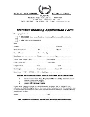 Fillable Online Mooring Application Form Email BMMYCb Fax Email Print