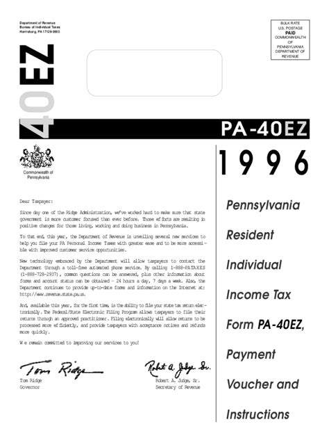 Fillable Online 1996 Pa Individual Income Tax Return Instructions