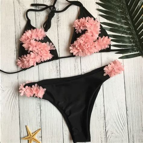 Luoanyfash New Solid Swimsuit Female Sexy Summer Flower Bikinis Women