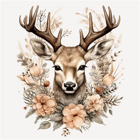 Premium Ai Image There Is A Deer With Antlers And Flowers In The