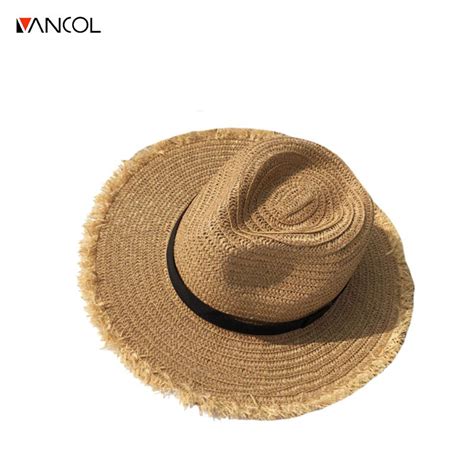 Vancol 2017 Wide Brim Burr Raffia Straw Hats Fringe Women Plain Large