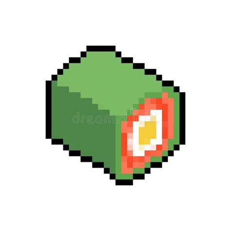 Sushi Pixel Art Isolated Rolls 8 Bit Traditional Japanese Food Stock