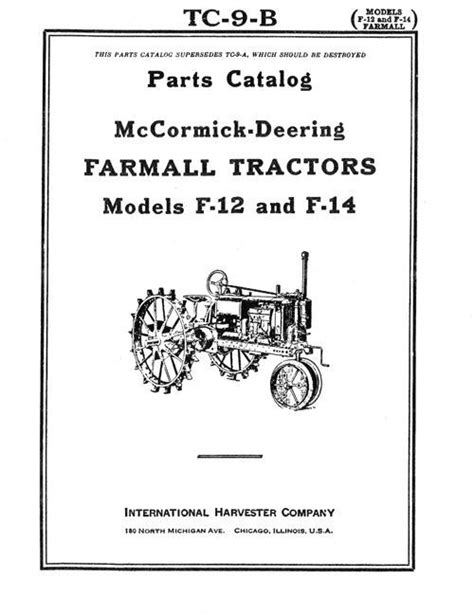 IH Book Store Parts Catalog For McCormick Deering Farmall Tractors