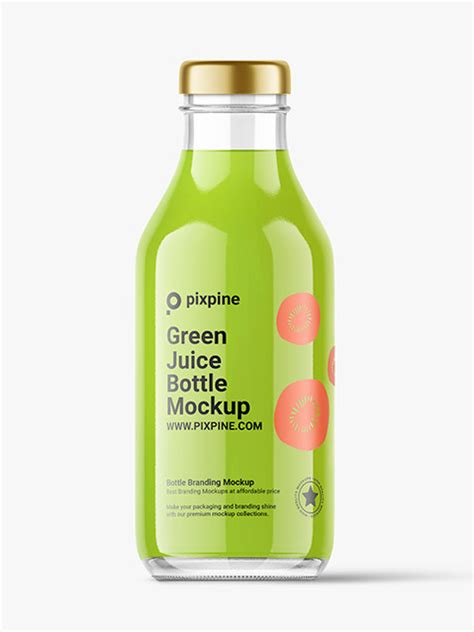 Green Juice Clear Glass Bottle Mockup - Premium PSD Mockup