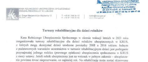 Turnusy rehabilitacyjne dla dzieci rolników Gmina Szastarka Portal