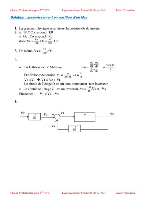 Asservissement De Position Dun Moteur Cc Corrig Alloschool