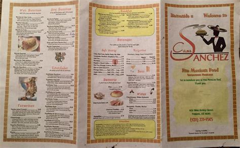 Menu at Casa Sanchez Restaurant, Prescott, W Gurley St