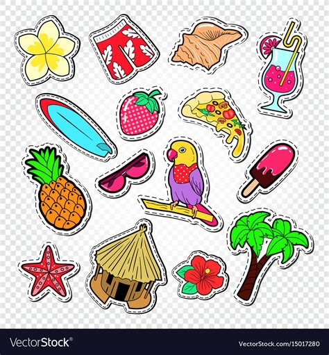 Hello summer doodle beach vacation stickers Vector Image