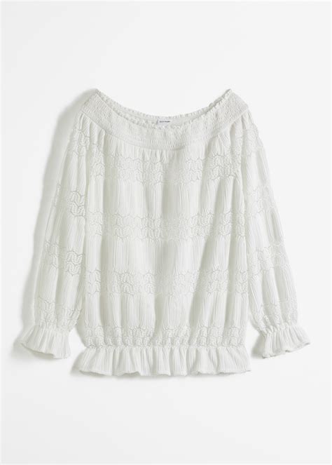 Bella Maglia Con Spalle Scoperte E Scollatura Elasticizzata Bianco Panna