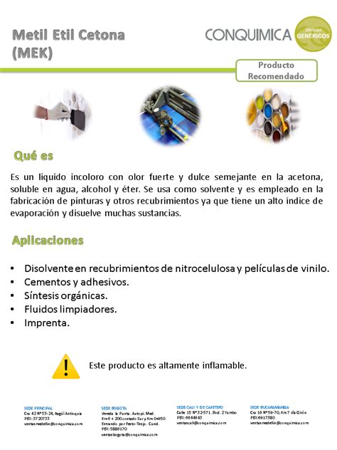 Aplicaciones Metil Etil Cetona MEK Conquimica