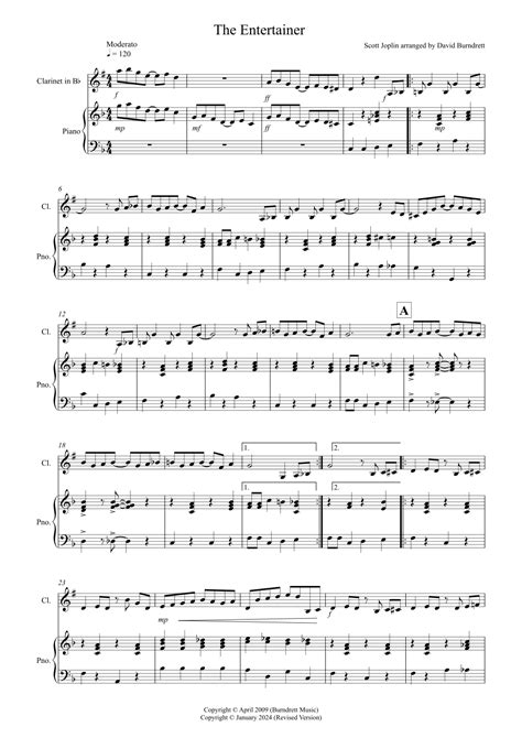 The Entertainer For Clarinet And Piano Arr David Burndrett Sheet