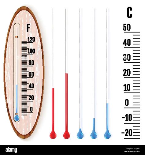 Realistic Liquid Thermometer With Celsius And Fahrenheit Scales Red And Blue Indicator Vector