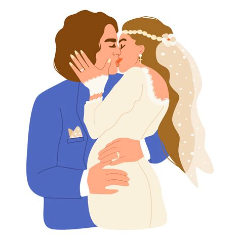 Cartoon Bride And Groom Kissing