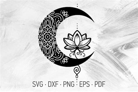 Lotus Moon Mandala Svg Cricut Cut Files Crescent Moon Lotus Etsy