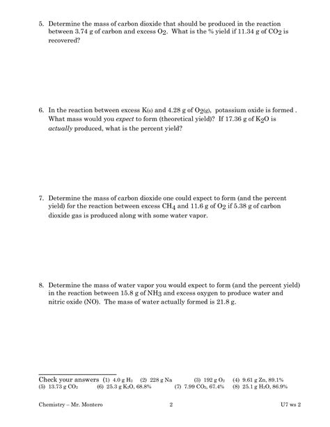 Name Date Pd Stoichiometry Worksheet 2 Percent Yield Worksheets Library