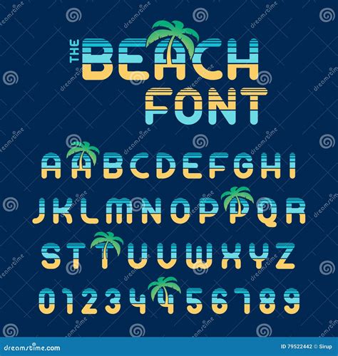 Complete Beach Alphabet Letters And Numbers Font Stock Vector