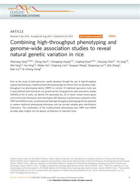 Pdf Combining High Throughput Phenotyping And Genome Wide Association