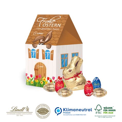 D Pr Sent Haus Mit Lindt Goldhase Und Schoko Eier Klimaneutral Fsc