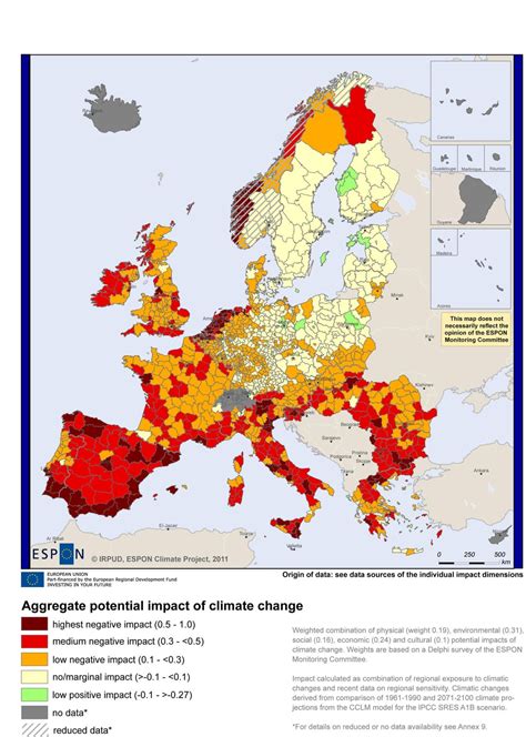 Map of impact of climate change in Europe by 2100 from a actual good ...