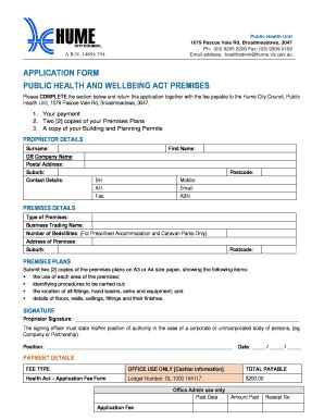 Fillable Online Hume Vic Gov Application Form Public Health And