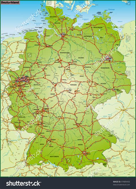 Map Germany Neighboring Countries Highways Stock Illustration 97889450