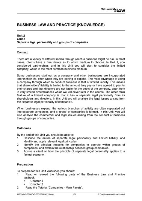 2223 Blp Ws02 Ce01 Guide BUSINESS LAW AND PRACTICE KNOWLEDGE Unit 2