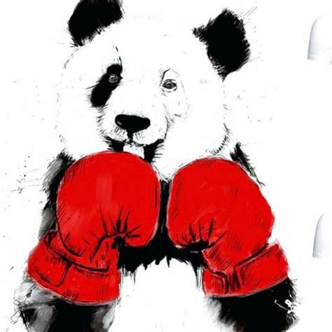 A Drawing Of A Panda Bear Wearing Red Boxing Gloves With His Hands In