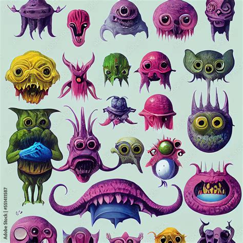 set of cartoon monsters illustration sprite sheet style Stock ...