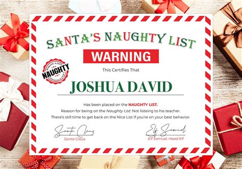 Editable Santa Warning Letter Printable Santa Naughty List Certificate Red White Santa