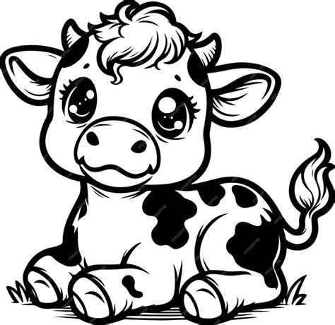 Premium Vector | Cute baby cow black outline vector illustration ...