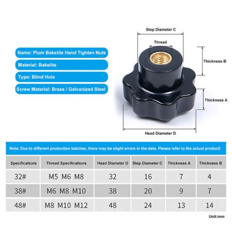M5 M6 M8 M10 12 16 Plum Bakelite Hand Tighten Nuts Handle Thread Star