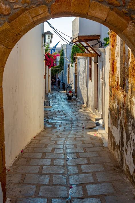 White Streets Of Greek Town Lindos At Rhodes Island Editorial