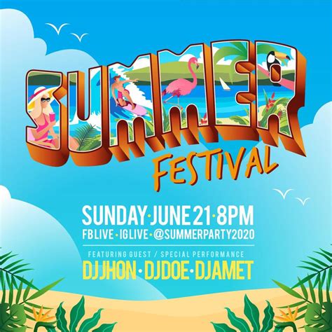 Summer Festival Banner With Vintage Tropical Lettering Postcard Style