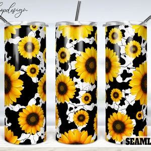 Cow Print Sunflowers Cowhide Seamless Tumbler 20 Oz Tumbler Etsy