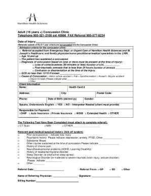 Fillable Online Adult Concussion Clinic Referral Form Hnhbhealthline