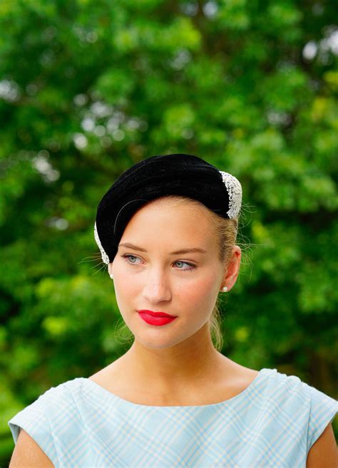 Vintage Black Velvet Half Hat With Beads 1950s Hat Vintage Hat