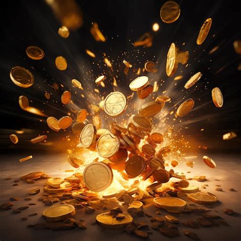 Premium Photo Realistic Gold Coins Explosion With Dark Background