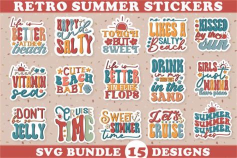 Retro Summer Stickers Svg Bundle Graphic By Akazaddesign · Creative Fabrica