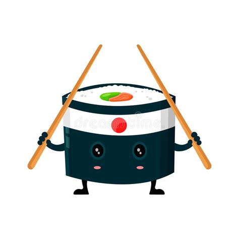 Vector Japan Ninja Sushi With Chinese Sticks Flat Design Cartoon