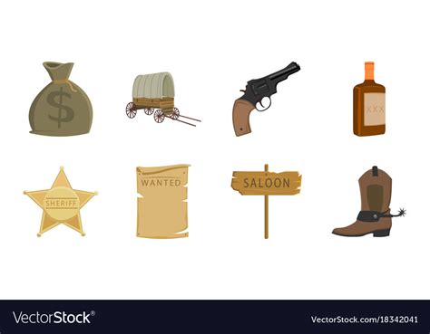 Attributes Of The Wild West Icons In Set Vector Image