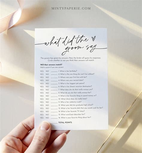 What Did The Groom Say Minimalist Bridal Shower Game Printable Bridal