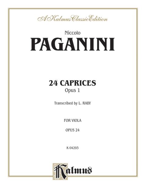 24 Caprices Opus 1 Viola Solo Book Niccolò Paganini Sheet Music