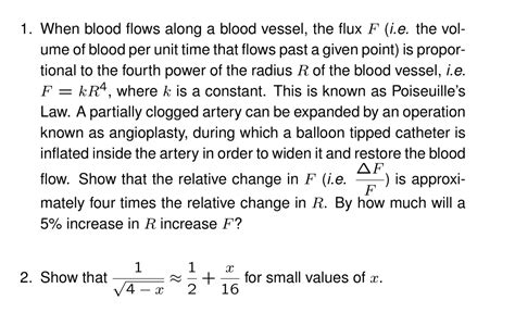 Solved 1 When Blood Flows Along A Blood Vessel The Flux F Chegg