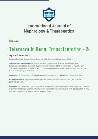 International Journal of Nephrology & Therapeutics | PDF