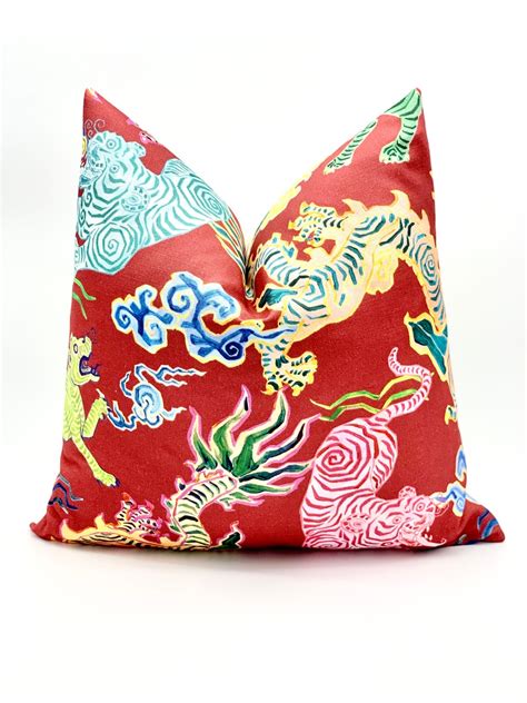 Chinoiserie Style Dragon Throw Pillow Cover Decorative Etsy