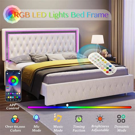 Jocisland Base De Cama Matrimonial Con Cabecero Y Estribo De Luces LED