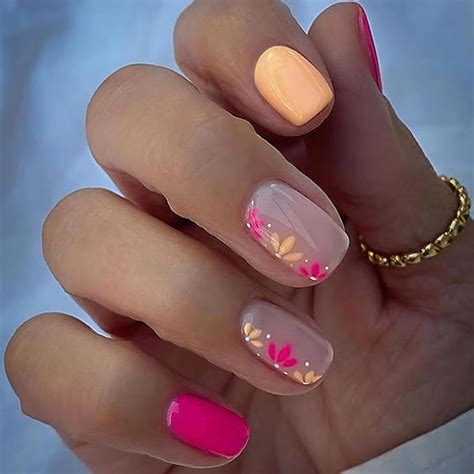 Amazon Press On Nails Short Flower Square Fake Nails Nude Acrylic